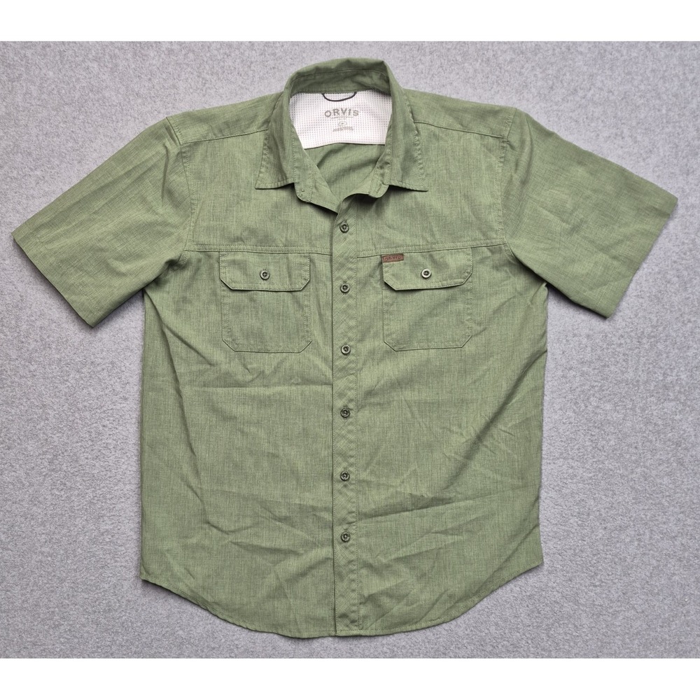 Orvis Shirt Men's M Green Short Sleeve Classic Fit Polyester Hiking Fishing